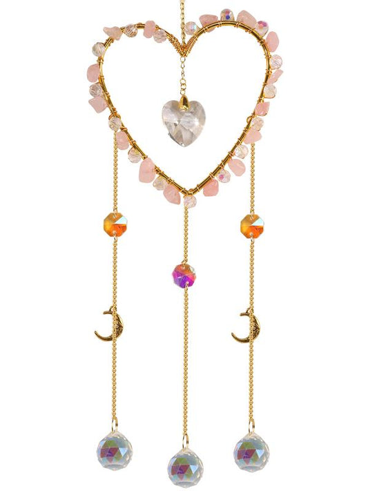 Rose Quartz Heart Crystal Suncatcher