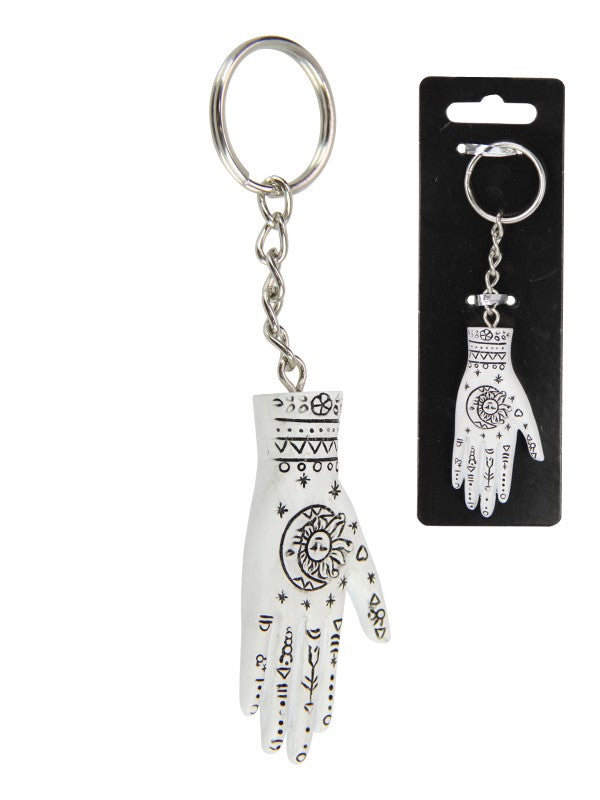 White Palmistry Hand Key Ring