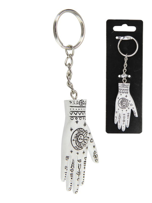 White Palmistry Hand Key Ring
